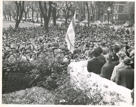 Full shot of street crowd, Dedication Ceremony for New Library Building (at 4499 Esplanade), Jewish Public Library.