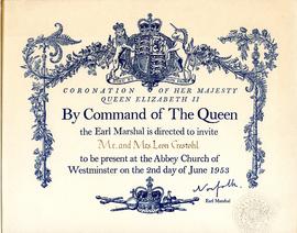 Invitation to Her Majesty's Coronation addressed to Mr. and Mrs. Leon Crestohl