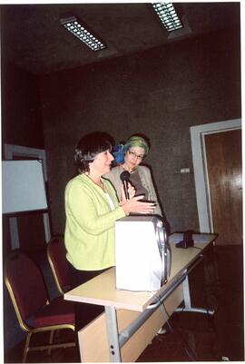 Shot of Shaffer speaking at Mongolia's World Through Women's Eyes III International Forum of Filmmakers