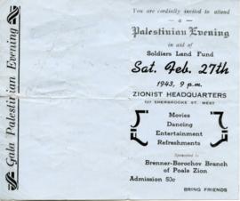 Invitation, Palestinian Evening in aid of Soldiers Land Fund