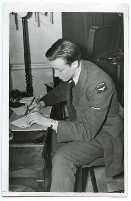 Murray Kay in R.C.A.F. Unifiorm Writing a Letter