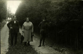 Outdoor portrait of Mary and Maurice Zbriger with unidentified man