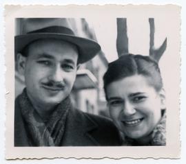 Exterior group portrait, Rita Briansky and Joseph Prezament.