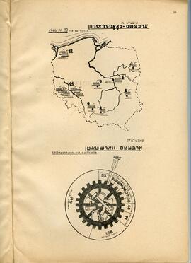 Stylized map of the location and number of worker’s collectives and stylized chart of the types of workshops established by the Central Committee of Polish Jews