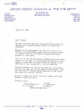 Letter discussing merger of Jewish Peretz School and Jewsih Peoples School