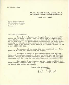Letter thanking D. Kirschenbaum for his help and support