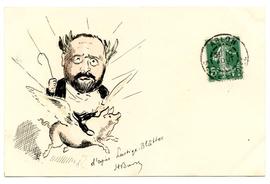 Postcard, [Image of Zola riding a pig] "d'apres Lustige Blatter"