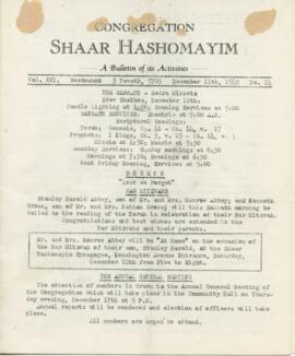 Bulletin, Congregation Shaar Hashomayim