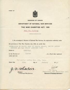 Certification for the United Jewish Refugee and War Relief Agencies Fund