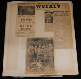 Page 72 of scrapbook, featuring two articles about Jewish Soviet delegation's visit to Montreal