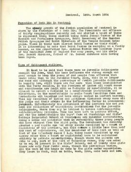 Draft of Wolff's article entitled "Formation of Beth Din in Montreal" (likely for Jewish Guardian)