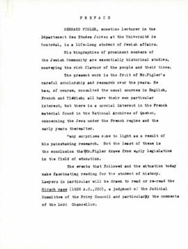 Preface to "Jews of Quebec" by Alan B. Gold (Chief Judge of Provincial Court of Quebec)