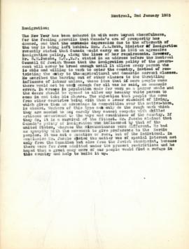 Draft of Wolff's article entitled "Immigration" (likely for Jewish Guardian)