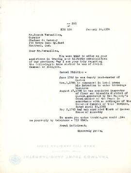 Correspondence with curator Joseph Versailles pertaining to historic research