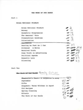 "The Work of Our Hands" edited table of contents draft