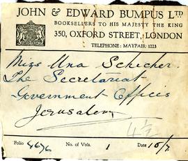 Receipt from John & Edward Bumpus Ltd. Booksellers