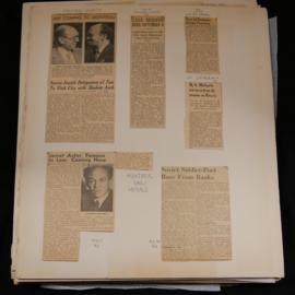 Page 30 of scrapbook, featuring six articles about Jewish Soviet delegation's visit to Montreal