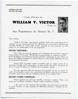 Informational flyer distributed as part of William Victor's re-election campaign