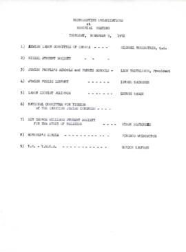 List of representing organizations at the November 9th Memorial Meeting