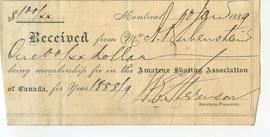 Receipt for membership fee paid to the Amateur Skating Association of Canada