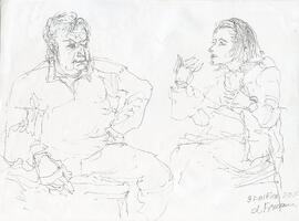 Illustration of Claude Lemieux and Sonia Sarah Lipsyc by Ludmila Fishman