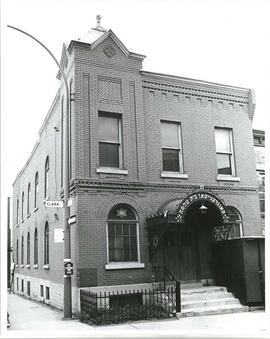 Exterior, Beth Shloime Synagogue (Temple Solomon Congregation), Clarke Street, Montreal.  Also referred to as Bagg Street Schule.